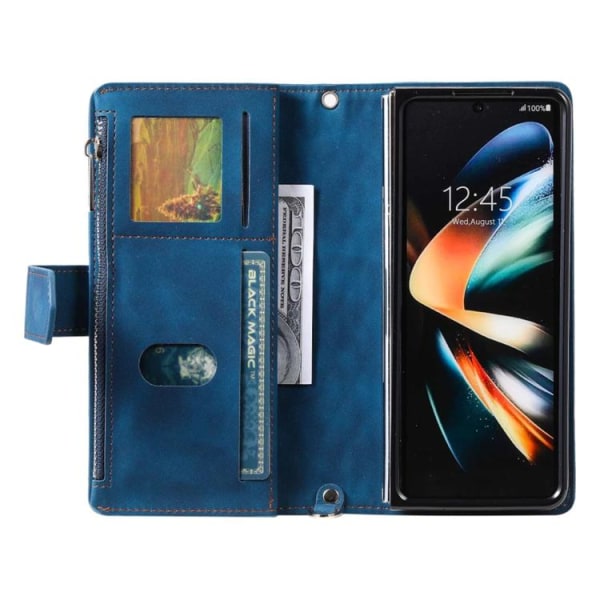 Galaxy Z Fold 4 Wallet Case Rhombus Grid - sininen