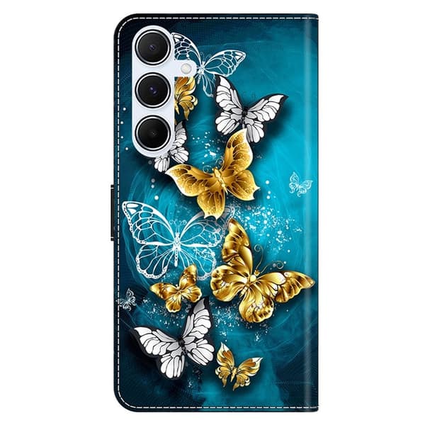 Galaxy A17 5G Konstläder Plånboksfodral Pattern Printing - Gold Butterfly Grön