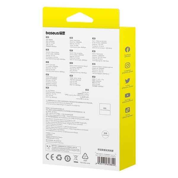 Baseus USB-C till USB-C kabel Superior 30W 480Mb/s kabel 1m