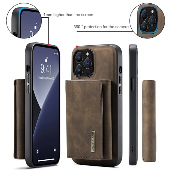 DG.MING iPhone 16 Pro Konstläder Plånboksfodral Kickstand Brun