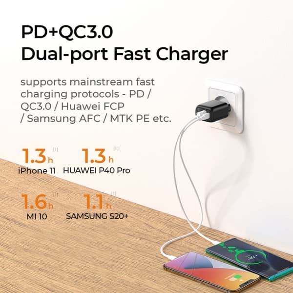 SiGN Snabbladdare USB & USB-C PD 3.5A 20W - Vit Vit