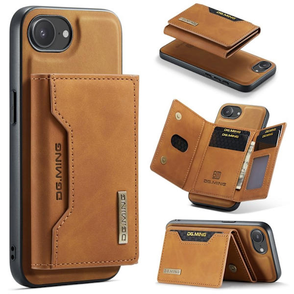DG.MING iPhone 16e Konstläder Plånboksfodral PU + PC + TPU - Brun