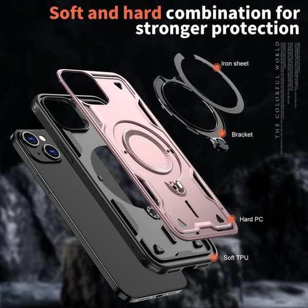 Mobilskal till iPhone 15 Plus Militärskydd Plast Kickstand - Roséguld