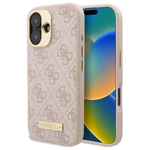 Guess Telefontaske til iPhone 16 MagSafe 4G Logo Plate - Lyserød Rosa