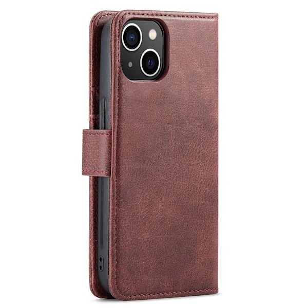 DG.MING iPhone 15 Plus Plånboksfodral Äkta Läder 2in1 - Röd