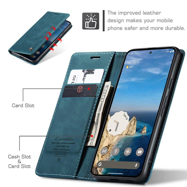 CASEME 013 Plånboksfodral för Google Pixel 9a - KonstLäder - Blå