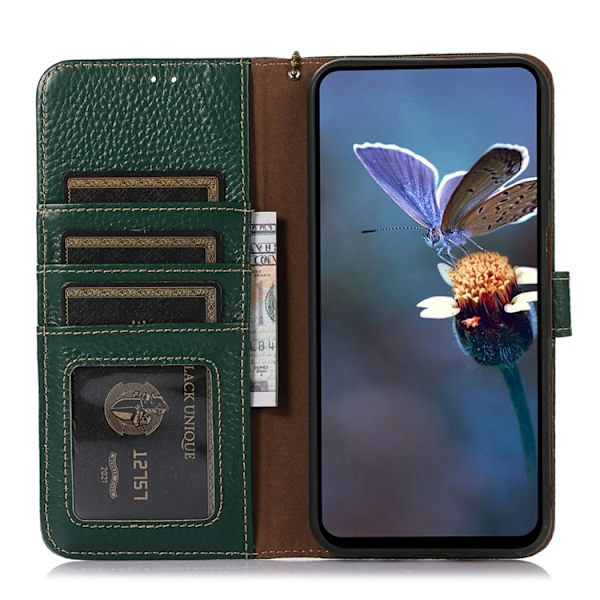 OnePlus 15 5G Plånboksfodral Äkta Läder RFID Blocking - Grön Grön