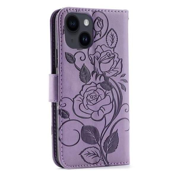 iPhone 14 Plus Plånboksfodral Imprinted Roses - Lila Lila