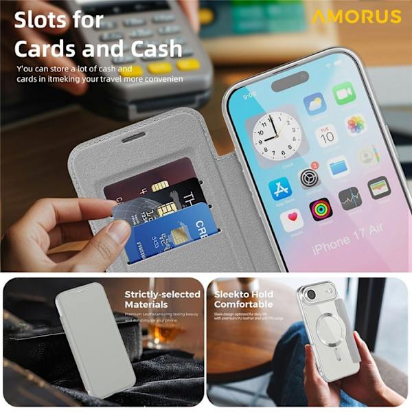 AMORUS iPhone Air Plånboksfodral MagSafe RFID-Skydd - Titangråå Grå