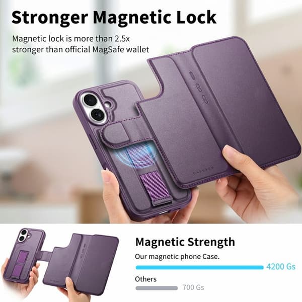 CASENEO iPhone 16 Plus Plånboksfodral Magnetiskt RFID Blocker Konstläder - Lila