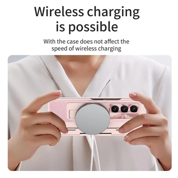 Mobilskal till Galaxy Z Fold7 5G läder + PC Kickstand - Rosa Rosa