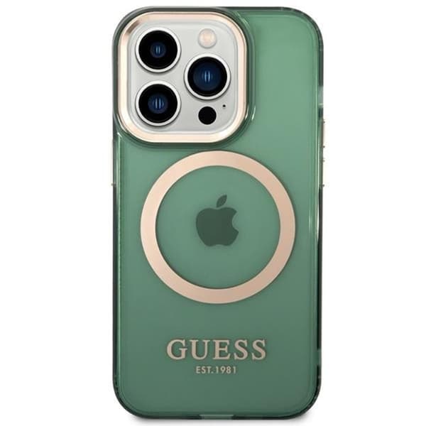 Guess iPhone 14 Pro Mobilskal Magsafe Guld Outline - Khaki Grön