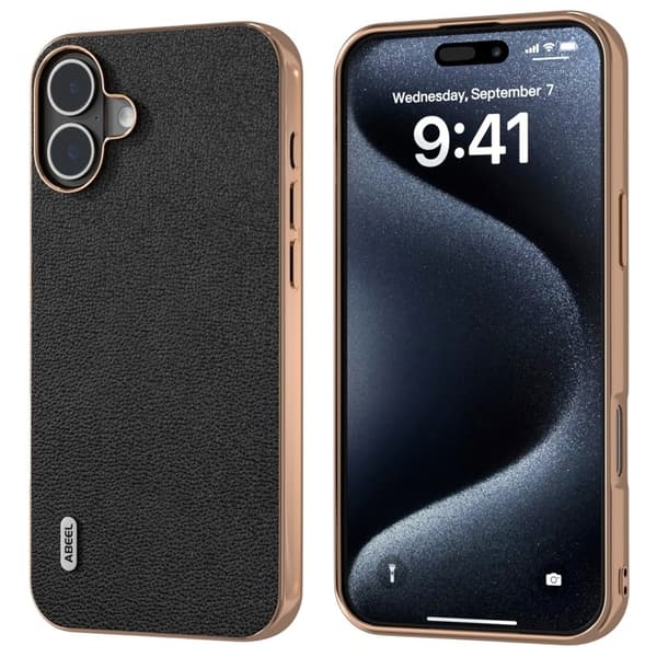 ABEEL Mobilskal till iPhone 16 Electroplating Äkta Läder Svart