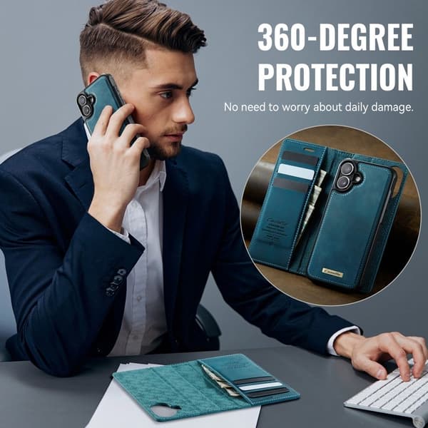 CASEME C49 Mobilskal till iPhone 17 MagSafe RFID Blocker Läder Grön