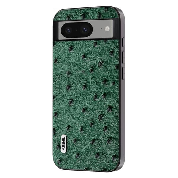 ABEEL Mobilskal till Google Pixel 8 Ostrich Textur Äkta Läder Grön