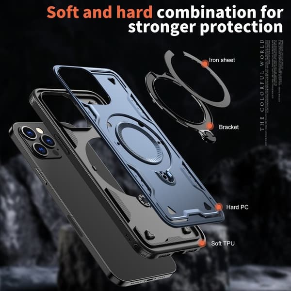 Mobilskal till iPhone 12 Pro Plast Militärskydd Kickstand - Blå