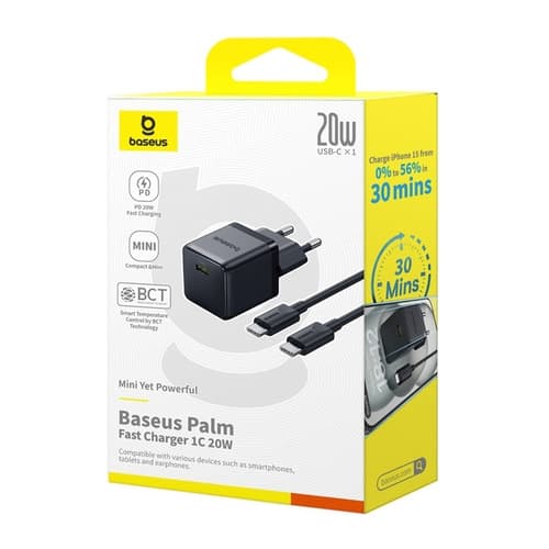 Baseus Snabbladdare USB-C 20W Mini USB-C Kabel 60W 1m - Svart Svart
