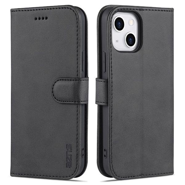 AZNS iPhone 15 Plus Plånboksfodral Ställ Konstläder - Svart
