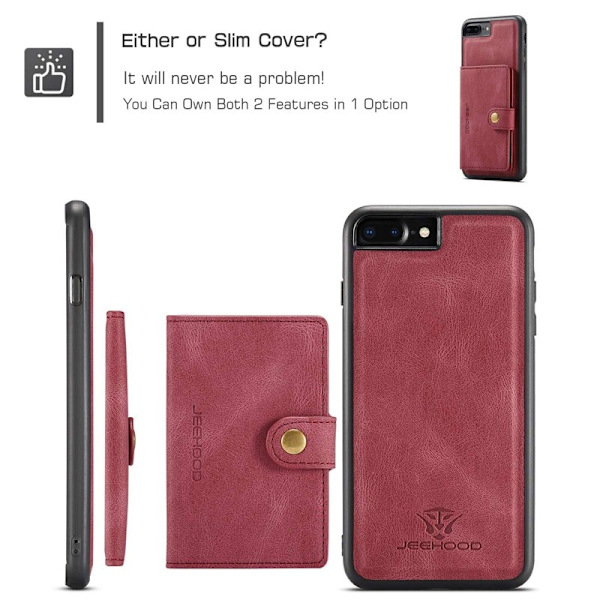 JEEHOOD iPhone 7 Plus/8 Plus Plånboksfodral Konstläder TPU Röd
