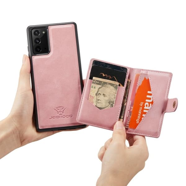 JEEHOOD Galaxy Note20 Plånboksfodral Detachable Konstläder TPU Roséguld