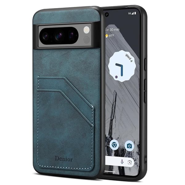 DENIOR Google Pixel 8 Pro Fodral KonstLäder Retro Blå