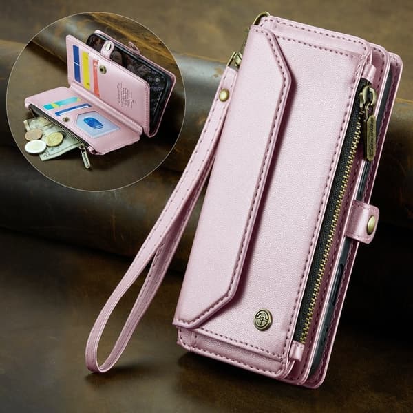 CASEME Plånboksfodral Konstläder för iPhone 17 med dragkedja - Rosa