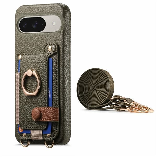 Mobilskal till Google Pixel 9/9 Pro med Korthållare Ring Kickstand - Grön Grön