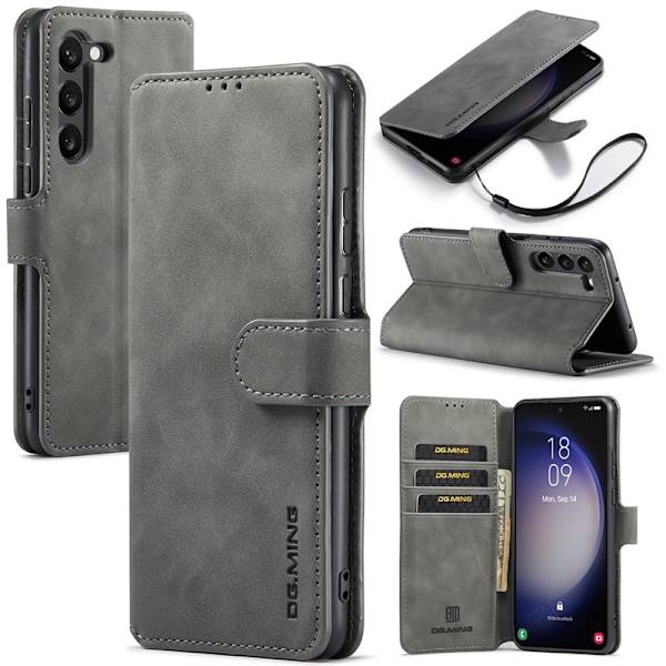 DG.MING Galaxy S23+ Retro Plånboksfodral Konstläder Full Skydd Grå