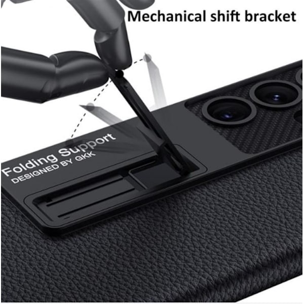 GKK Galaxy S23 Ultra Mobilskal Kickstand PU-Läder - Carbon Svart