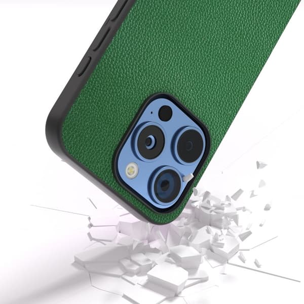 ABEEL Mobilskal till iPhone 16 Pro Max Litchi Textur Äkta Läder Grön