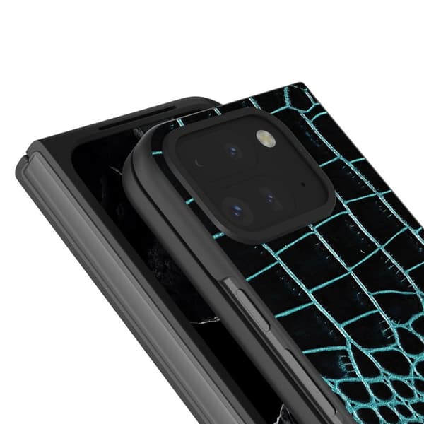 ABEEL Mobilskal till Google Pixel 9 Pro Fold 5G Äkta Läder Krokodil - Grön