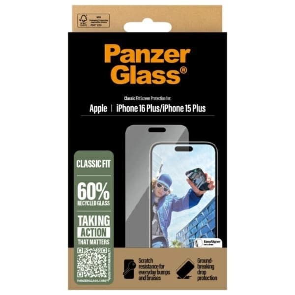 PanzerGlass iPhone 16 Plus Härdat Glas Skärmskydd Classic Fit - Clear Transparent