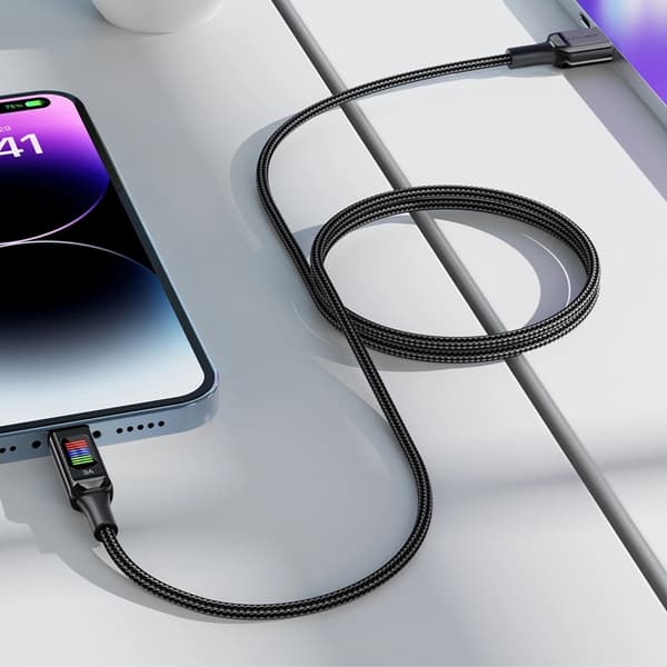 Acefast USB-A till USB-C-kabel 60W 1,2m med display - Svart Black