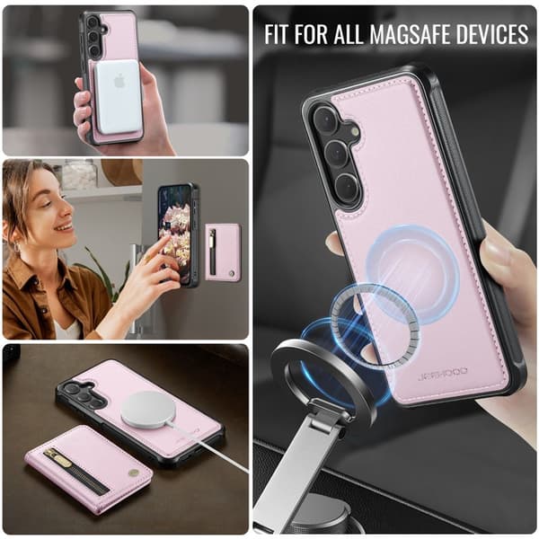 JEEHOOD Plånboksfodral för Samsung Galaxy S26 Konstläder Kickstand - Rosa