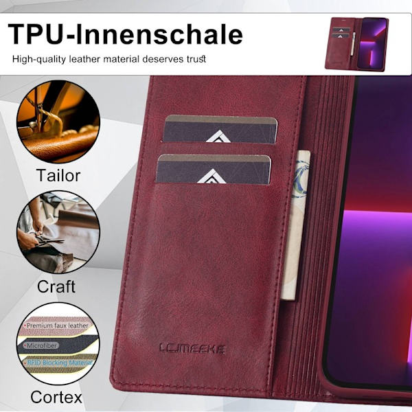LC.IMEEKE iPhone 13 Pro Plånboksfodral i Konstläder - Röd