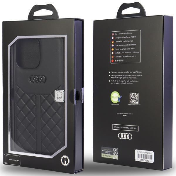 Audi iPhone 13 Pro Max matkapuhelimen suojakuori aitoa nahkaa - musta
