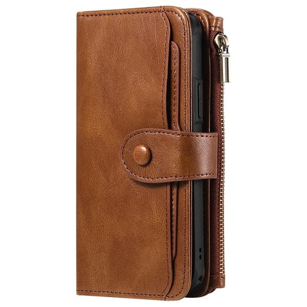 iPhone 17 Pro Konstläder Plånboksfodral Detachable Zipper - Brun Brun