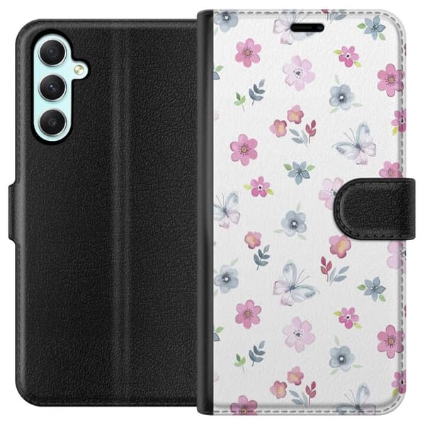 Pung Taske til Samsung Galaxy A34 med blomster og sommerfugle