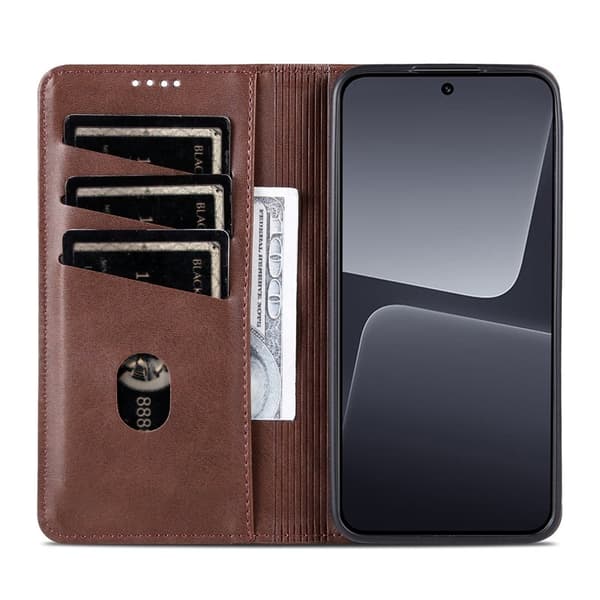 AZNS Xiaomi 13 5G Flip Plånboksfodral Konstläder - Brun
