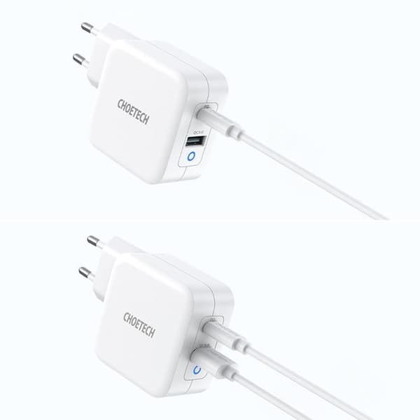 Choetech Väggladdare USB-A Till USB-C 65W - Vit Vit