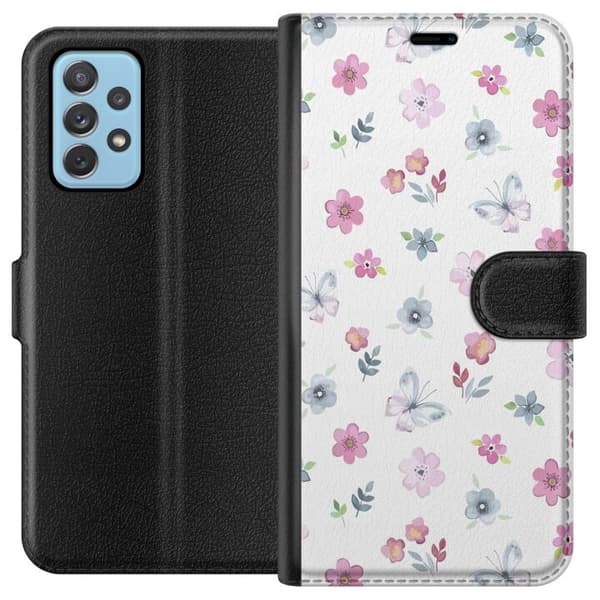 Pung Taske til Samsung Galaxy A52 5G med blomster og sommerfugle