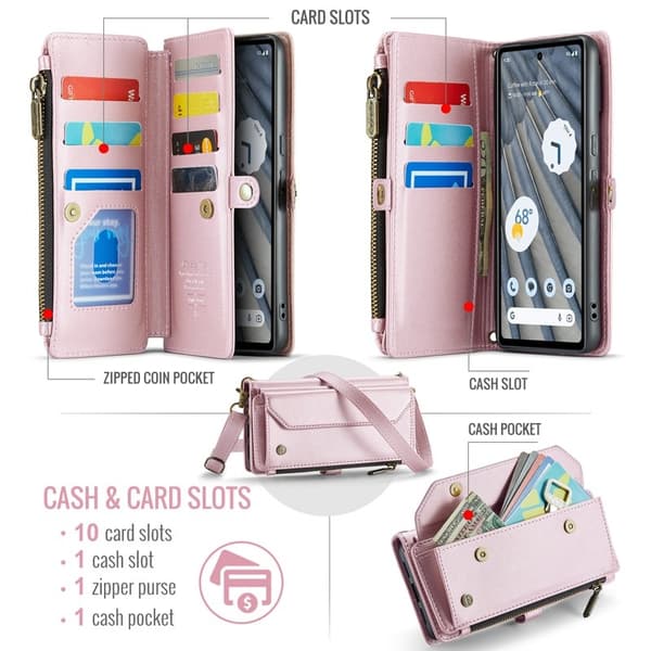 CASEME Plånboksfodral Konstläder för Google Pixel 7a med kortfack - Rosa