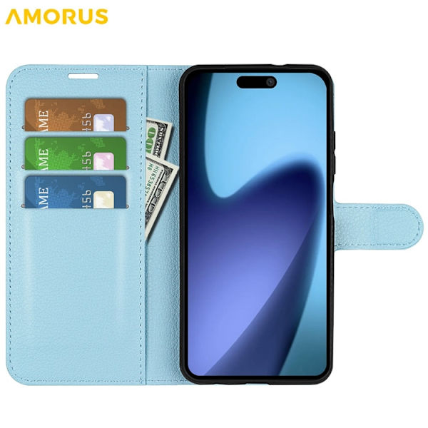 AMORUS iPhone Air Konstläder Plånboksfodral Flipstativ Litchi - Blå Blå