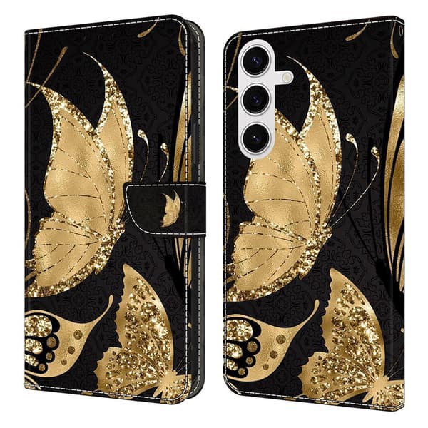 Plånboksfodral för Samsung Galaxy S26 Plus Magnetiskt Konstläder Gyllene Fjäril