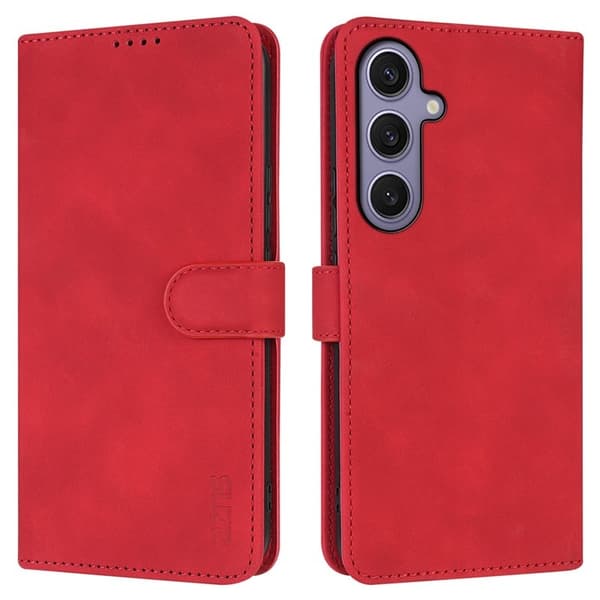 AZNS Samsung Galaxy S25 Plånboksfodral Konstläder - Röd