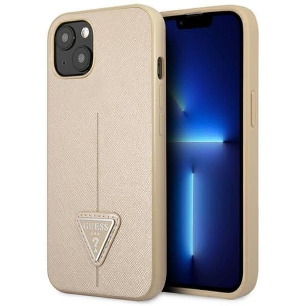 Guess iPhone 13 Mini -kotelo Saffiano Triangle -logo - Beige Beige