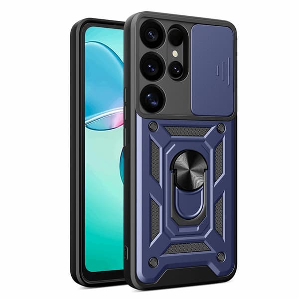 Telefontaske til Galaxy S25 Ultra Hybrid Armor Camshield - Blå Blå