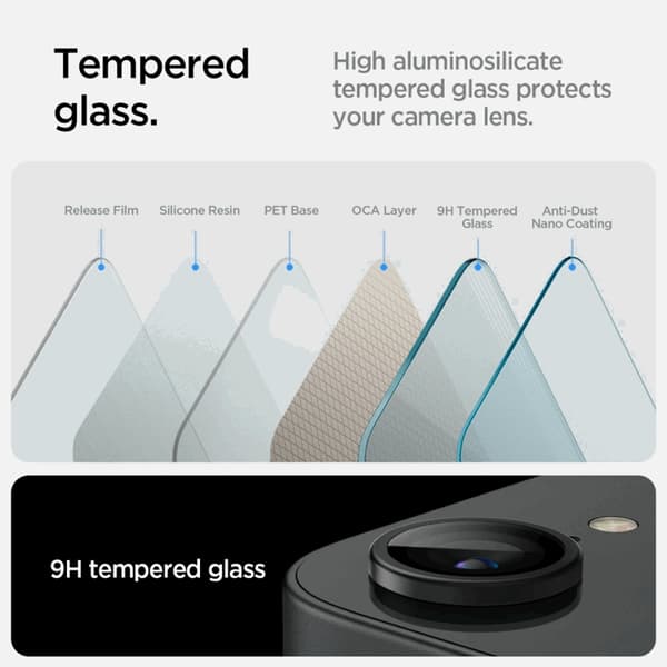 Spigen [2-Pack] iPhone 16e Kameralinsskydd Härdat Glas "EZ-FIT" Svart