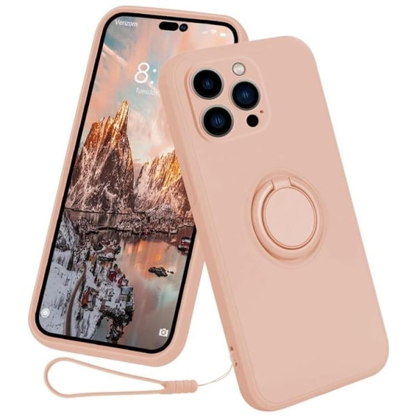iPhone 15 Pro Mobile Cover Ring Holder Nestemäinen silikoni - Vaaleanpunainen