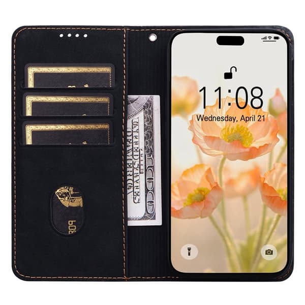 iPhone 17 Pro Konstläder Plånboksfodral med Rem Lines Pattern - Svart Svart